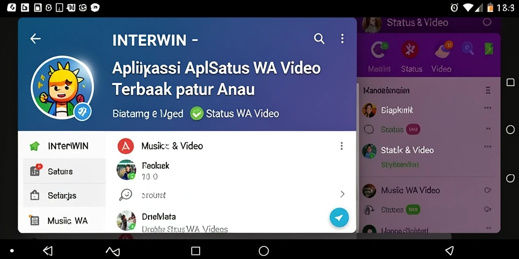 Antarmuka INTERWIN menampilkan berbagai video menarik untuk status WA.