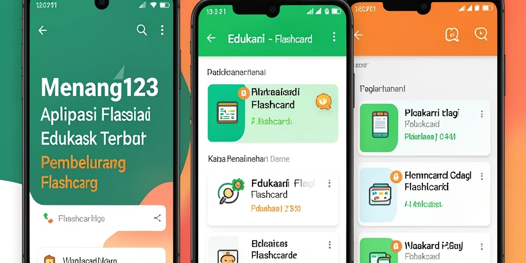 Tampilan antarmuka aplikasi MENANG123 dengan fungsi Flashcard yang interaktif.