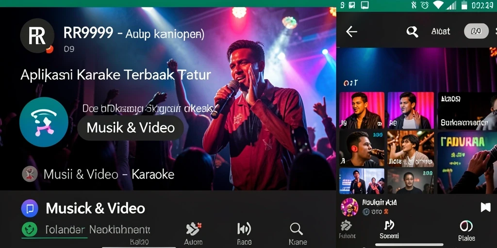 Tampilan antarmuka aplikasi RR999 dengan berbagai pilihan lagu karaoke.